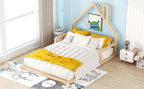 Full Size Wood Floor Bed with House - shaped Headboard - Comfortable Living Decor