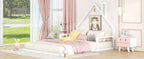 Full Size Wood Floor Bed with House - shaped Headboard - Comfortable Living Decor