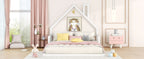 Full Size Wood Floor Bed with House - shaped Headboard - Comfortable Living Decor