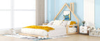 Full Size Wood Floor Bed with House - shaped Headboard - Comfortable Living Decor