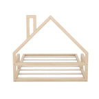 Full Size Wood Floor Bed with House - shaped Headboard - Comfortable Living Decor