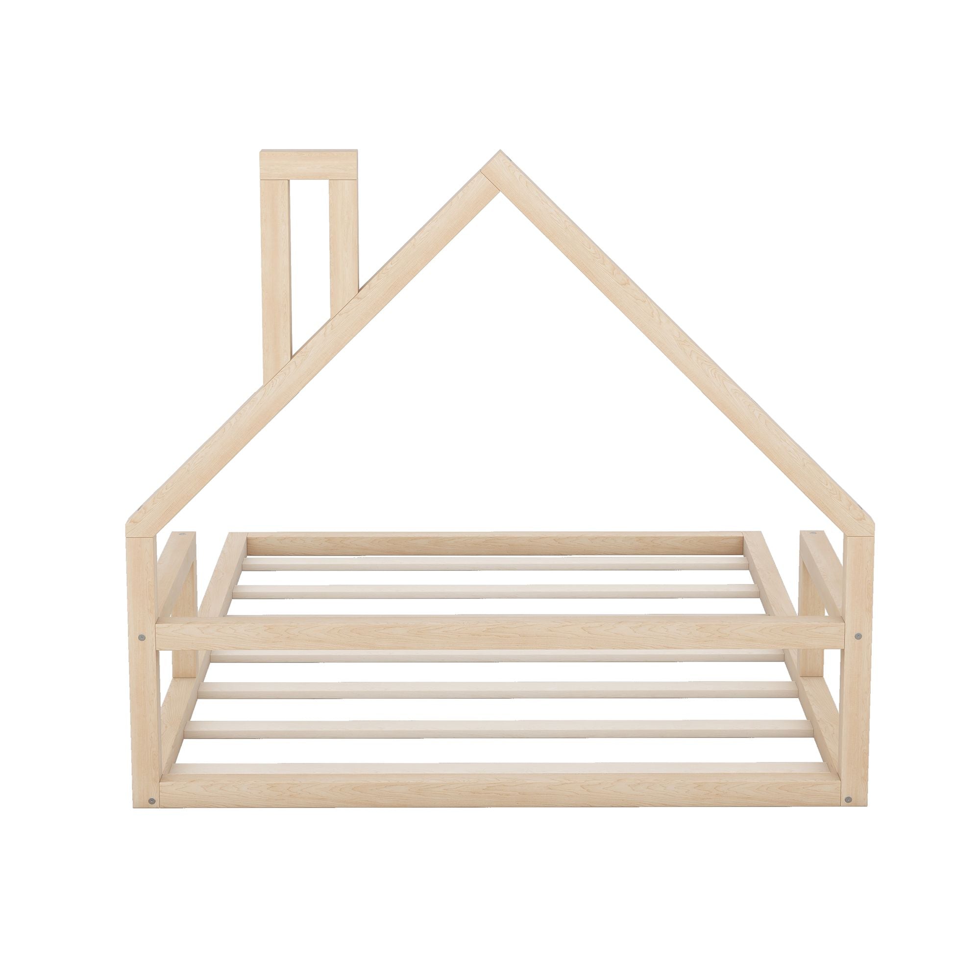 Full Size Wood Floor Bed with House - shaped Headboard - Comfortable Living Decor