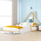 Full Size Wood Floor Bed with House - shaped Headboard - Comfortable Living Decor