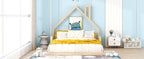 Full Size Wood Floor Bed with House - shaped Headboard - Comfortable Living Decor