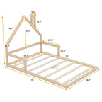 Full Size Wood Floor Bed with House - shaped Headboard - Comfortable Living Decor