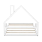 Full Size Wood Floor Bed with House - shaped Headboard - Comfortable Living Decor