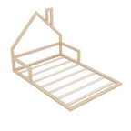 Full Size Wood Floor Bed with House - shaped Headboard - Comfortable Living Decor