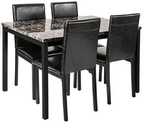 Furniture 5 Piece Metal Dinette Set with Faux Marble Top - Black - Comfortable Living Decor
