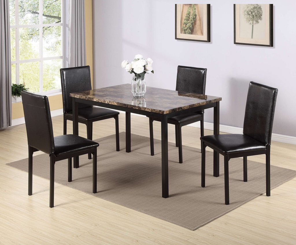 Furniture 5 Piece Metal Dinette Set with Faux Marble Top - Black - Comfortable Living Decor