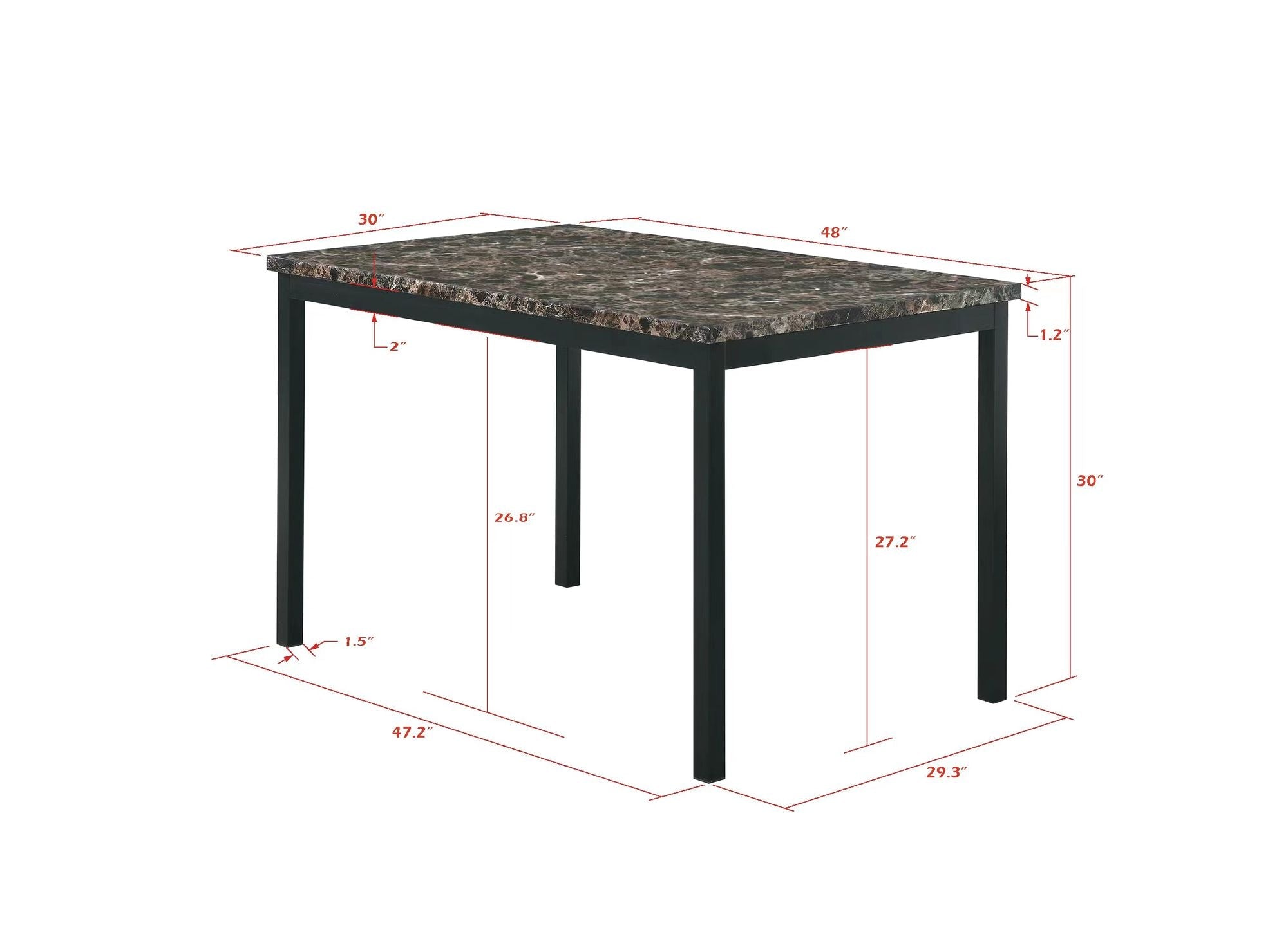 Furniture 5 Piece Metal Dinette Set with Faux Marble Top - Black - Comfortable Living Decor