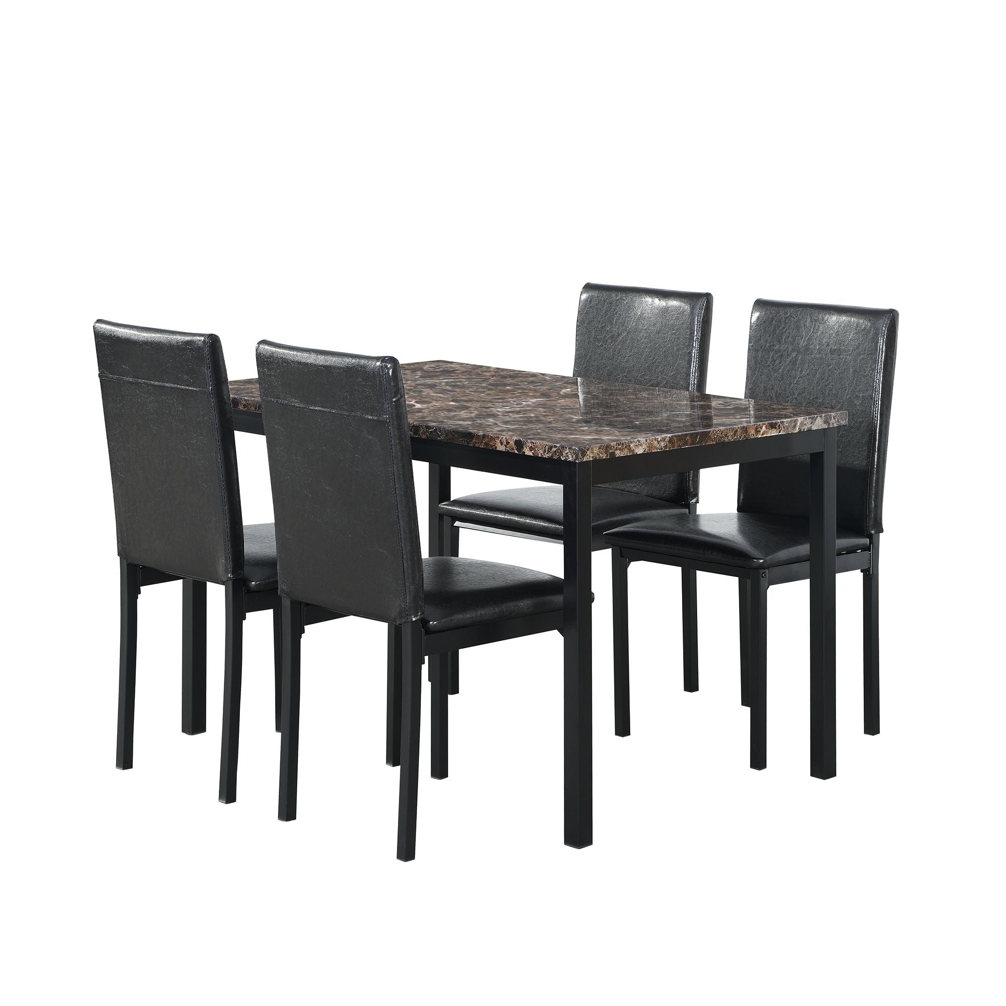 Furniture 5 Piece Metal Dinette Set with Faux Marble Top - Black - Comfortable Living Decor