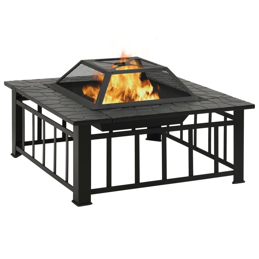 Garden Fire Pit with Poker 31.9"x31.9"x18.5" XXL Steel - Comfortable Living Decor