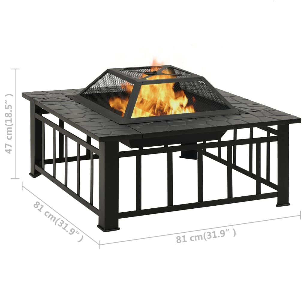 Garden Fire Pit with Poker 31.9"x31.9"x18.5" XXL Steel - Comfortable Living Decor