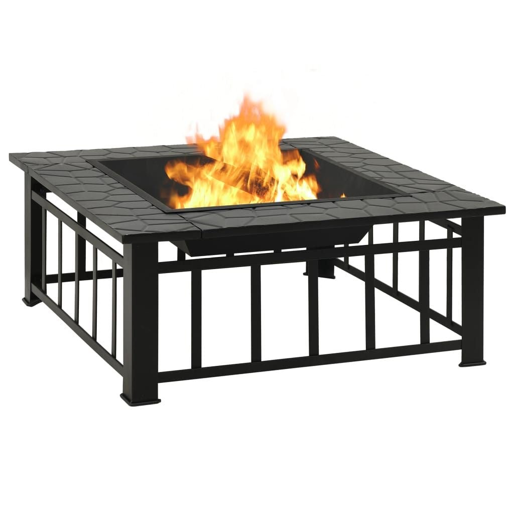 Garden Fire Pit with Poker 31.9"x31.9"x18.5" XXL Steel - Comfortable Living Decor