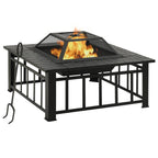 Garden Fire Pit with Poker 31.9"x31.9"x18.5" XXL Steel - Comfortable Living Decor