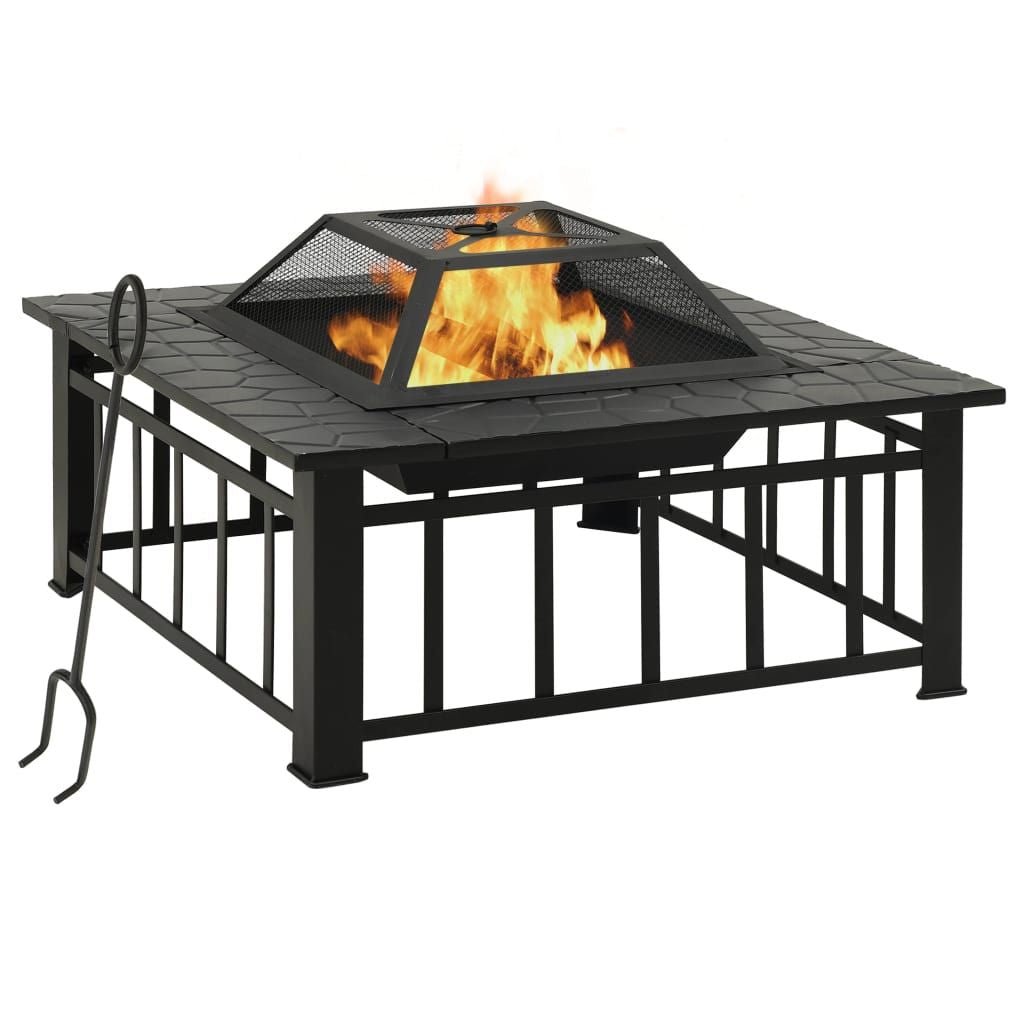 Garden Fire Pit with Poker 31.9"x31.9"x18.5" XXL Steel - Comfortable Living Decor