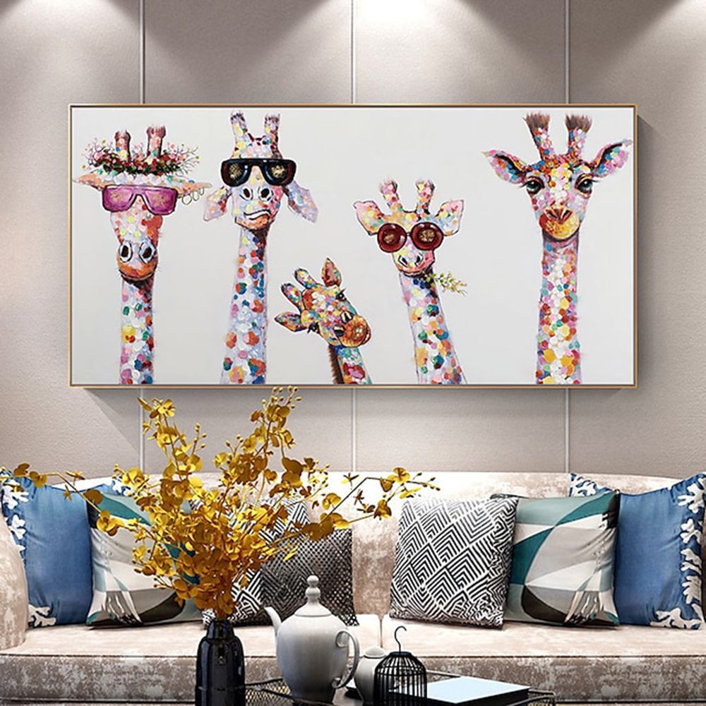 Hand Painted Oil Painting Horizontal Abstract Animals Giraffe Modern Living Room Hallway Bedroom Luxurious Decorative Painting - Comfortable Living Decor