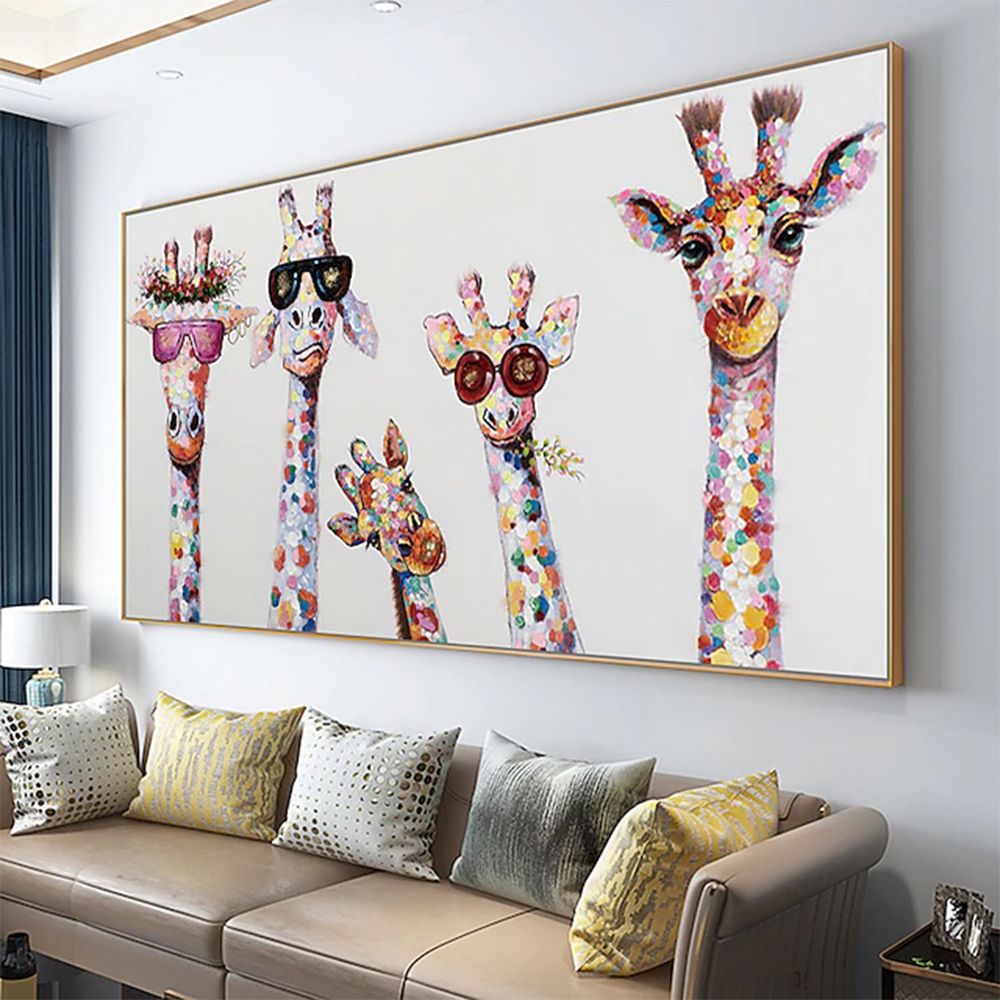 Hand Painted Oil Painting Horizontal Abstract Animals Giraffe Modern Living Room Hallway Bedroom Luxurious Decorative Painting - Comfortable Living Decor