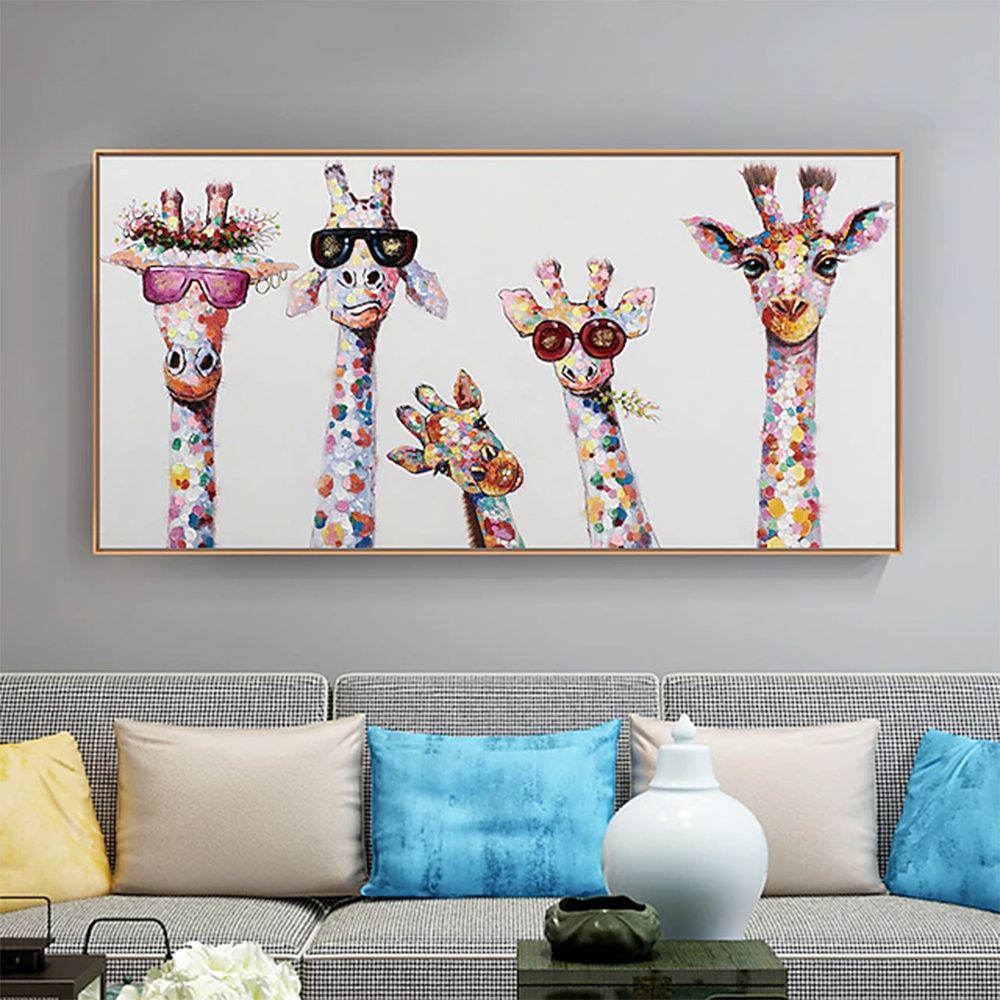 Hand Painted Oil Painting Horizontal Abstract Animals Giraffe Modern Living Room Hallway Bedroom Luxurious Decorative Painting - Comfortable Living Decor