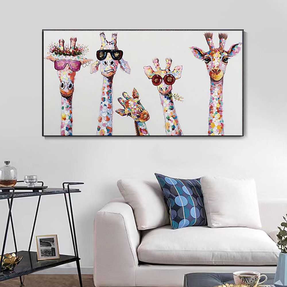 Hand Painted Oil Painting Horizontal Abstract Animals Giraffe Modern Living Room Hallway Bedroom Luxurious Decorative Painting - Comfortable Living Decor