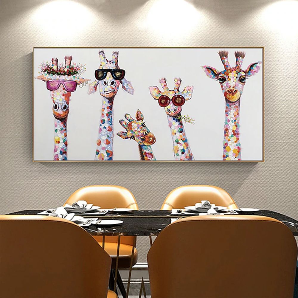 Hand Painted Oil Painting Horizontal Abstract Animals Giraffe Modern Living Room Hallway Bedroom Luxurious Decorative Painting - Comfortable Living Decor