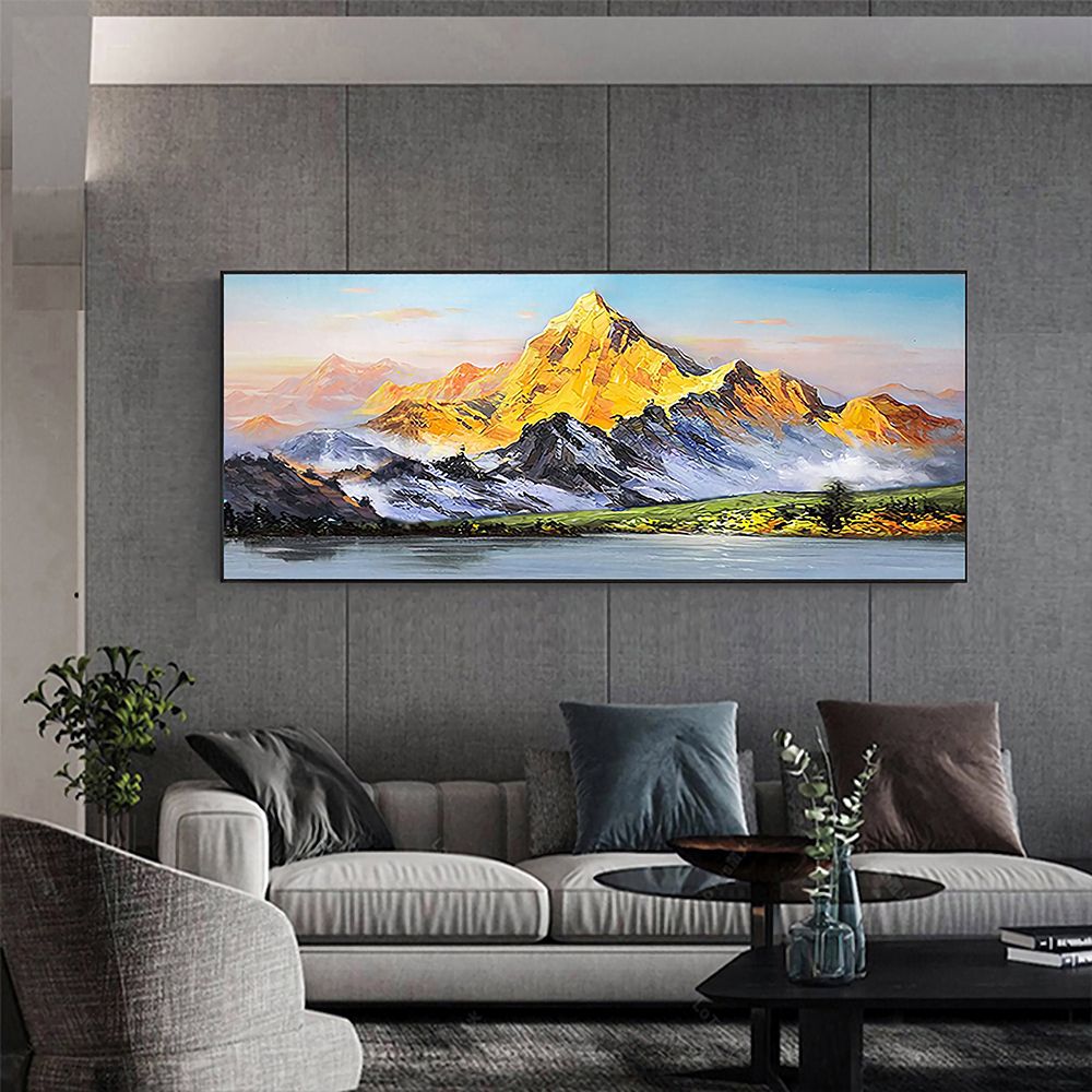 Hand Painted Oil Painting Large Landscape Oil Painting Original Mountain Canvas Painting Abstract Painting Modern Art Acrylic Painting Living Room Hallway Bedroom Luxurious Decorative Painting - Comfortable Living Decor