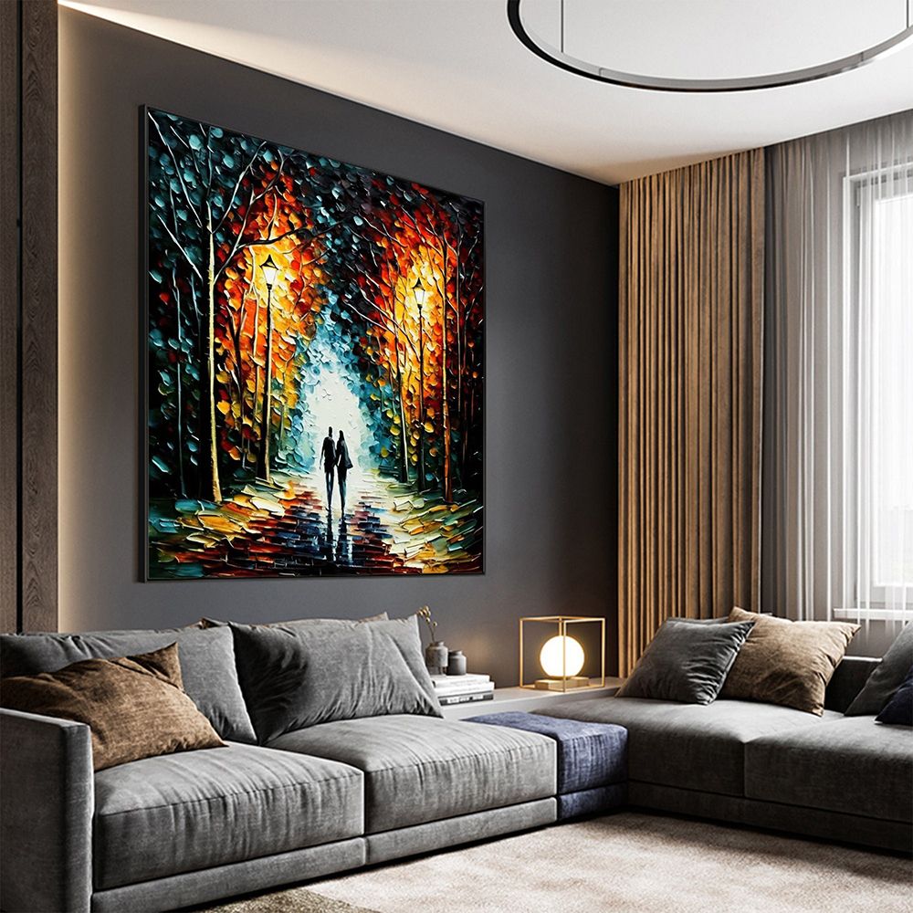 Hand Painted Oil Painting Original Romantic Cityscape Oil Painting On Canvas Large Wall Art Abstract Colorful Forest Painting Custom Tree Painting Bedroom Home Decor - Comfortable Living Decor