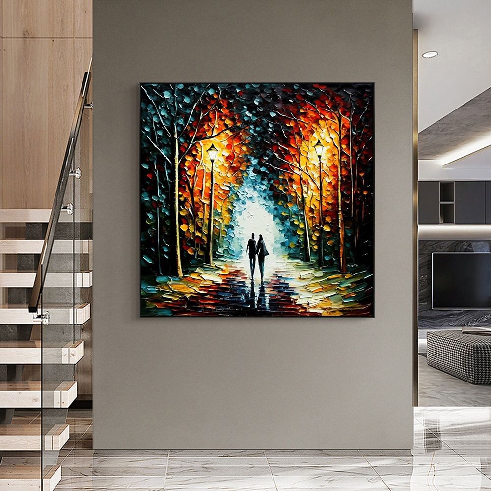 Hand Painted Oil Painting Original Romantic Cityscape Oil Painting On Canvas Large Wall Art Abstract Colorful Forest Painting Custom Tree Painting Bedroom Home Decor - Comfortable Living Decor