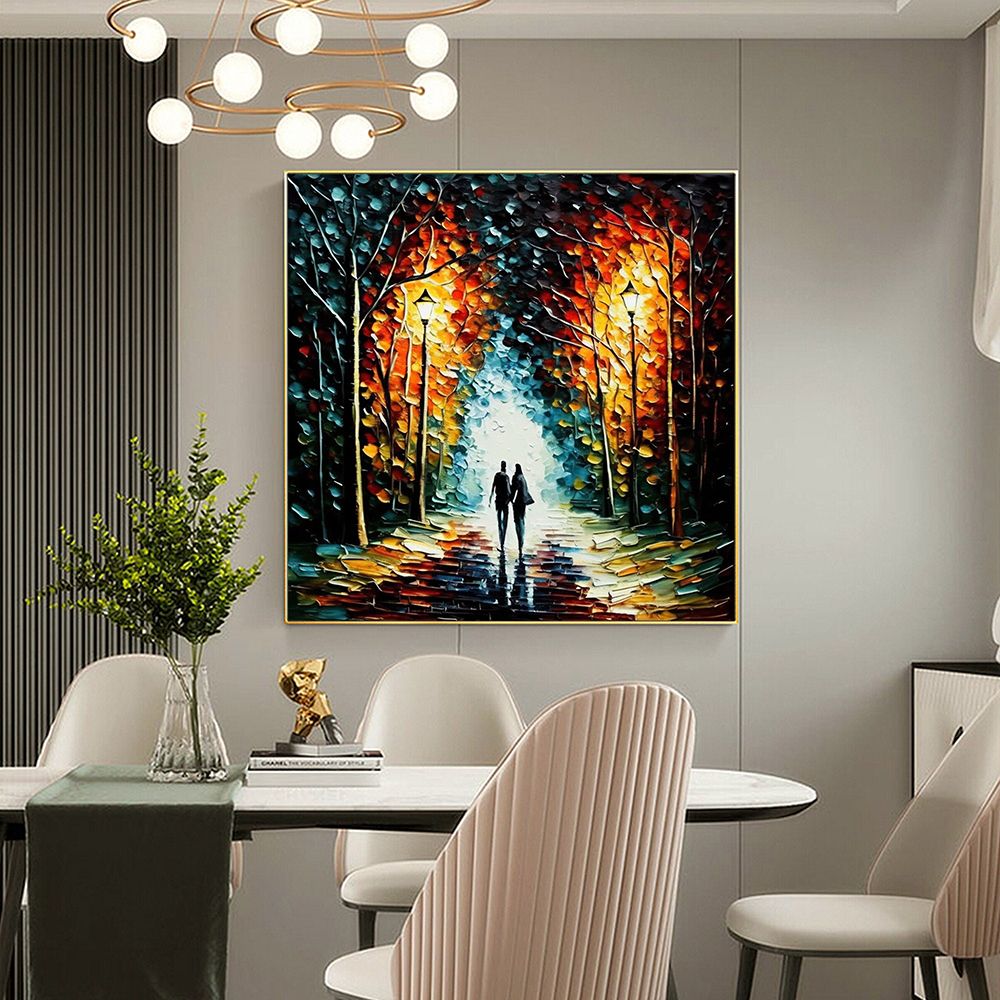 Hand Painted Oil Painting Original Romantic Cityscape Oil Painting On Canvas Large Wall Art Abstract Colorful Forest Painting Custom Tree Painting Bedroom Home Decor - Comfortable Living Decor