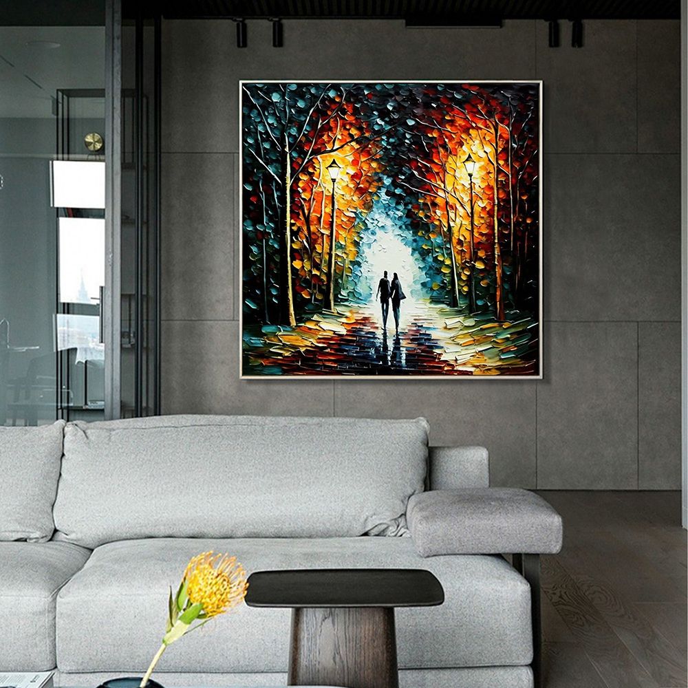 Hand Painted Oil Painting Original Romantic Cityscape Oil Painting On Canvas Large Wall Art Abstract Colorful Forest Painting Custom Tree Painting Bedroom Home Decor - Comfortable Living Decor