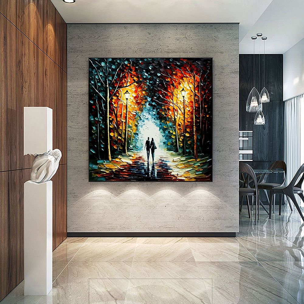 Hand Painted Oil Painting Original Romantic Cityscape Oil Painting On Canvas Large Wall Art Abstract Colorful Forest Painting Custom Tree Painting Bedroom Home Decor - Comfortable Living Decor