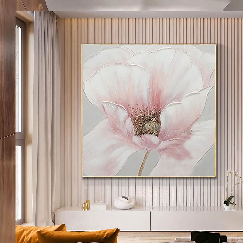 Hand Painted Oil Painting Pink flower Rosebush On Canvas Living Room Hallway Bedroom Luxurious Decorative Painting - Comfortable Living Decor