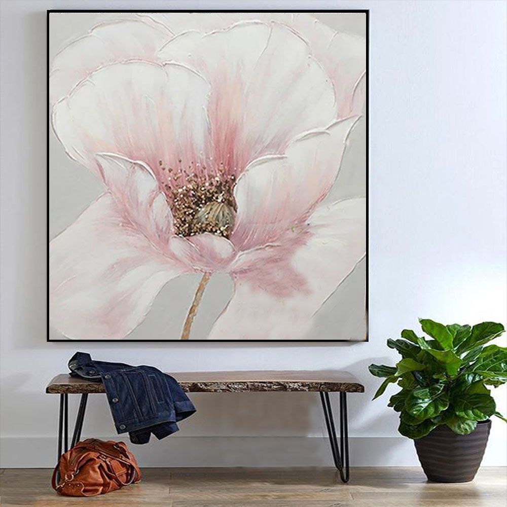 Hand Painted Oil Painting Pink flower Rosebush On Canvas Living Room Hallway Bedroom Luxurious Decorative Painting - Comfortable Living Decor