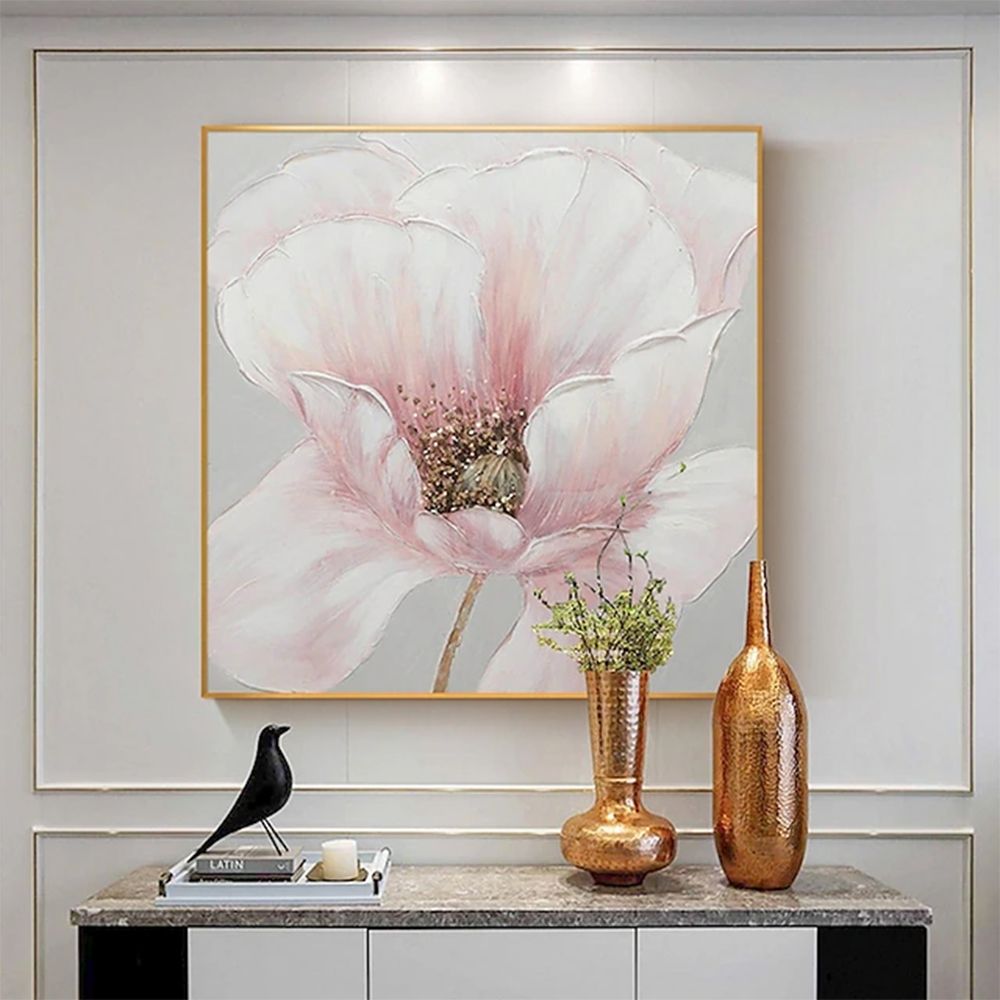 Hand Painted Oil Painting Pink flower Rosebush On Canvas Living Room Hallway Bedroom Luxurious Decorative Painting - Comfortable Living Decor