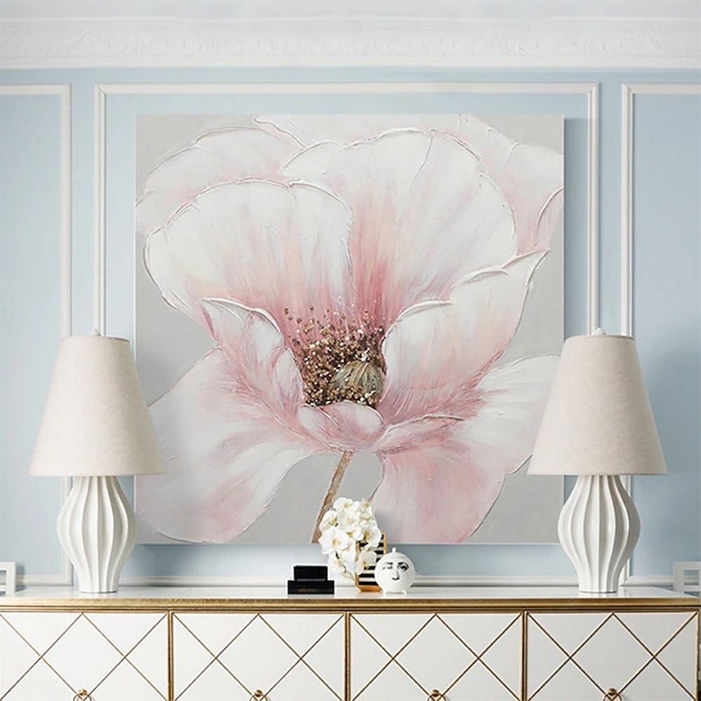 Hand Painted Oil Painting Pink flower Rosebush On Canvas Living Room Hallway Bedroom Luxurious Decorative Painting - Comfortable Living Decor
