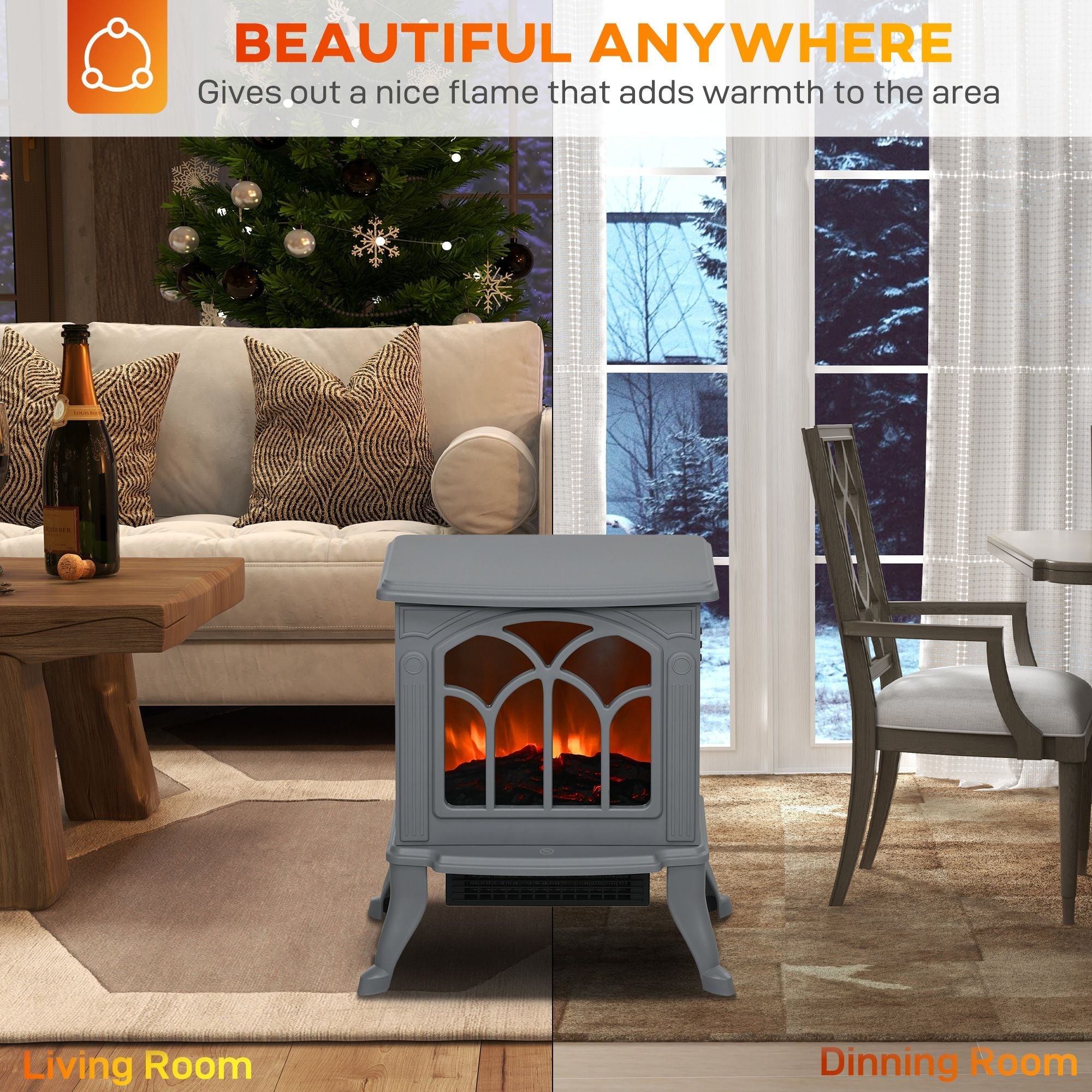 HOMCOM 17" Freestanding Electric Fireplace Stove, Fire Place Heater with Realistic Logs and Flame Effect and Overheat Protection, 750W/1500W, Gray - Comfortable Living Decor