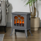 HOMCOM 17" Freestanding Electric Fireplace Stove, Fire Place Heater with Realistic Logs and Flame Effect and Overheat Protection, 750W/1500W, Gray - Comfortable Living Decor