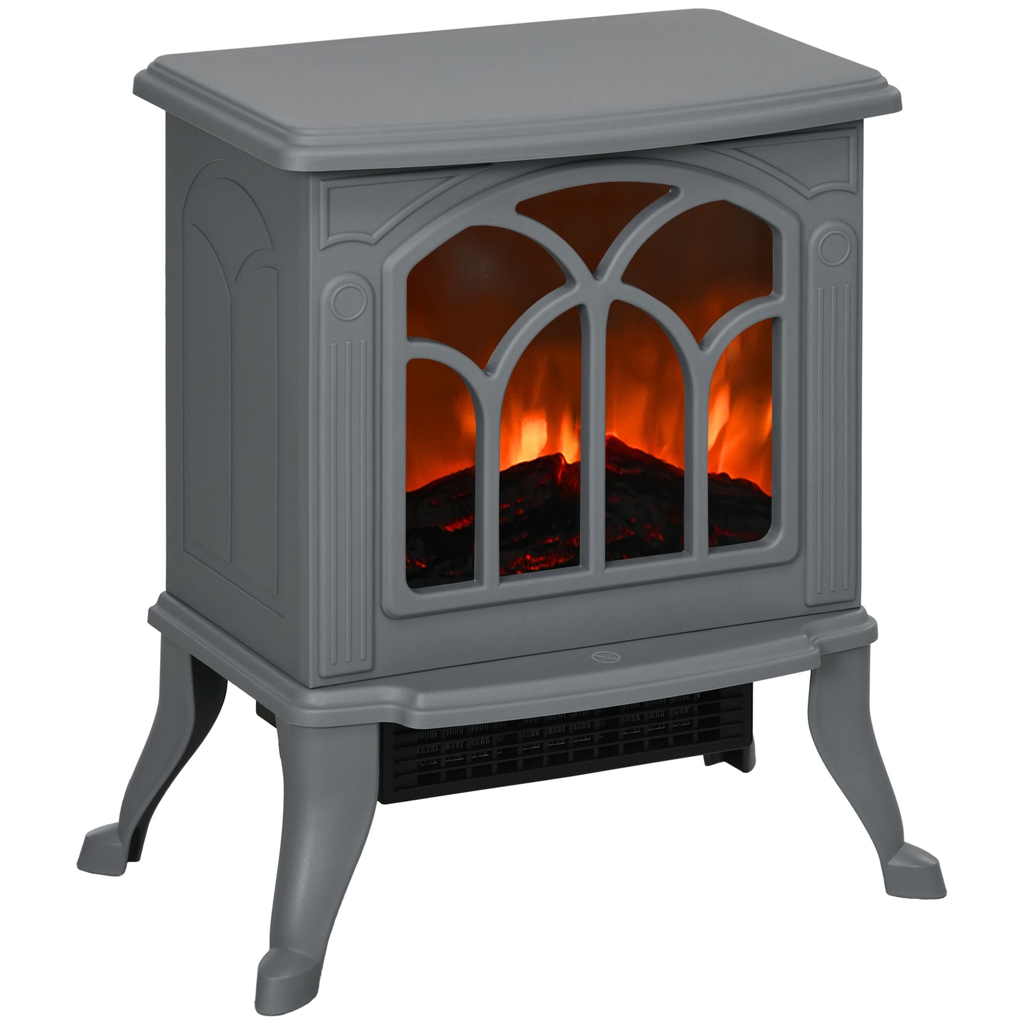 HOMCOM 17" Freestanding Electric Fireplace Stove, Fire Place Heater with Realistic Logs and Flame Effect and Overheat Protection, 750W/1500W, Gray - Comfortable Living Decor