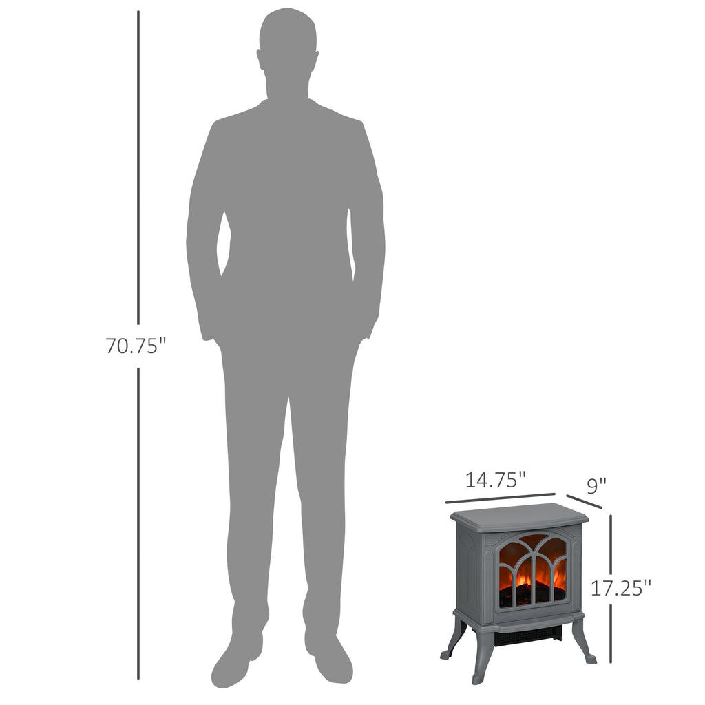 HOMCOM 17" Freestanding Electric Fireplace Stove, Fire Place Heater with Realistic Logs and Flame Effect and Overheat Protection, 750W/1500W, Gray - Comfortable Living Decor