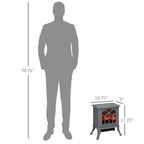 HOMCOM 17" Freestanding Electric Fireplace Stove, Fire Place Heater with Realistic Logs and Flame Effect and Overheat Protection, 750W/1500W, Gray - Comfortable Living Decor