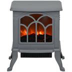 HOMCOM 17" Freestanding Electric Fireplace Stove, Fire Place Heater with Realistic Logs and Flame Effect and Overheat Protection, 750W/1500W, Gray - Comfortable Living Decor