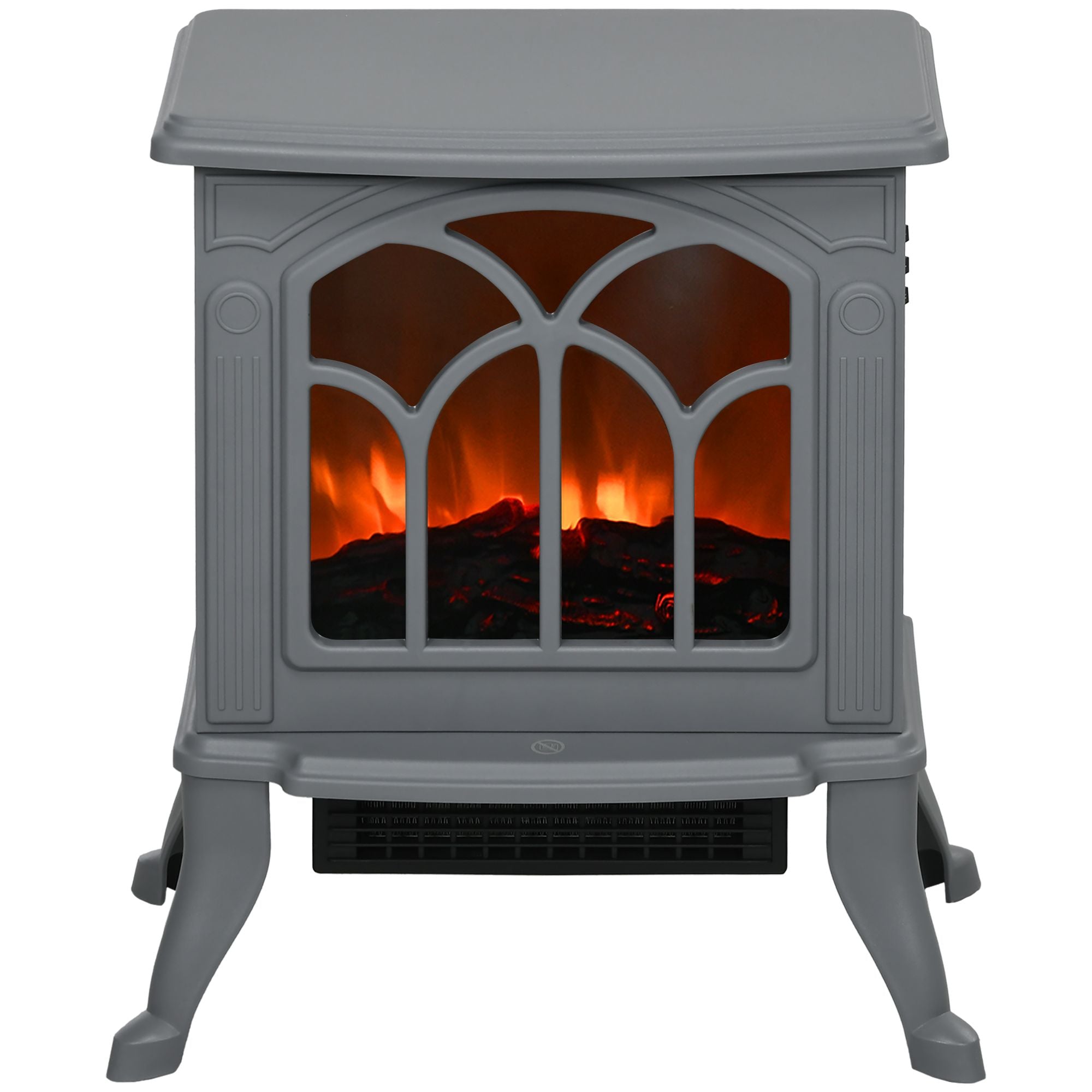 HOMCOM 17" Freestanding Electric Fireplace Stove, Fire Place Heater with Realistic Logs and Flame Effect and Overheat Protection, 750W/1500W, Gray - Comfortable Living Decor