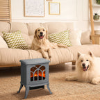 HOMCOM 17" Freestanding Electric Fireplace Stove, Fire Place Heater with Realistic Logs and Flame Effect and Overheat Protection, 750W/1500W, Gray - Comfortable Living Decor