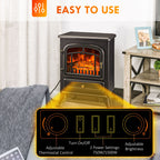 HOMCOM 22" Electric Fireplace Heater, Freestanding Fire Place Stove with Realistic LED Flames and Logs, and Overheating Protection, 750W/1500W, Black - Comfortable Living Decor