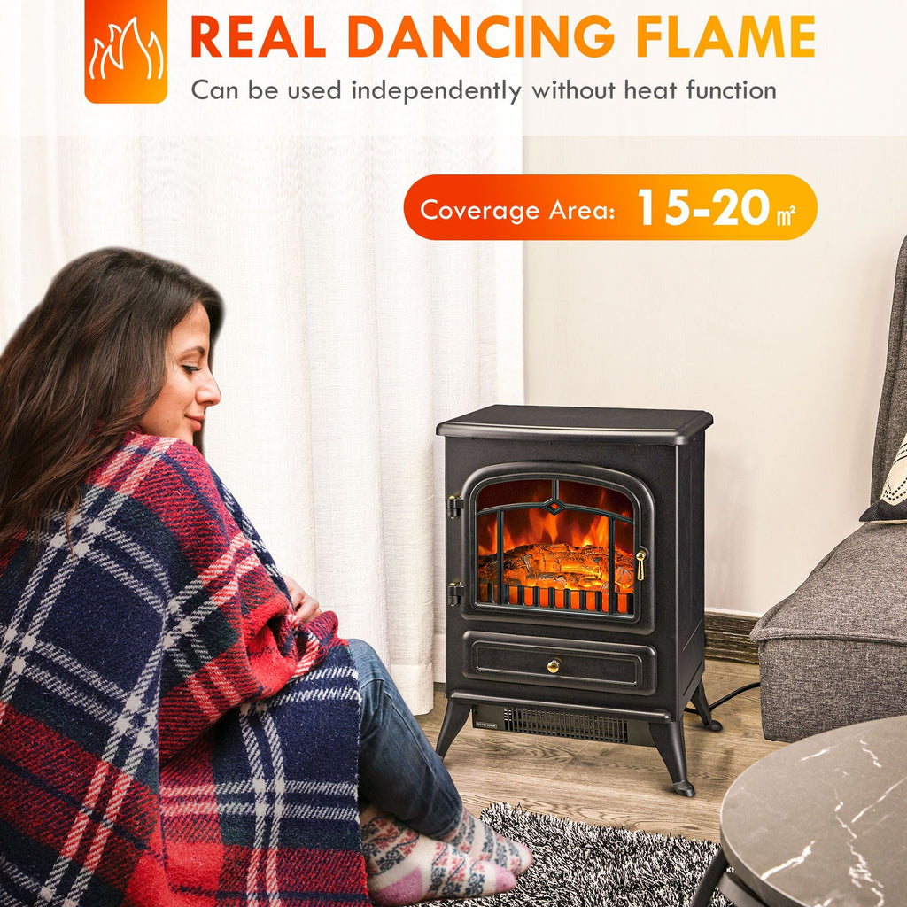 HOMCOM 22" Electric Fireplace Heater, Freestanding Fire Place Stove with Realistic LED Flames and Logs, and Overheating Protection, 750W/1500W, Black - Comfortable Living Decor