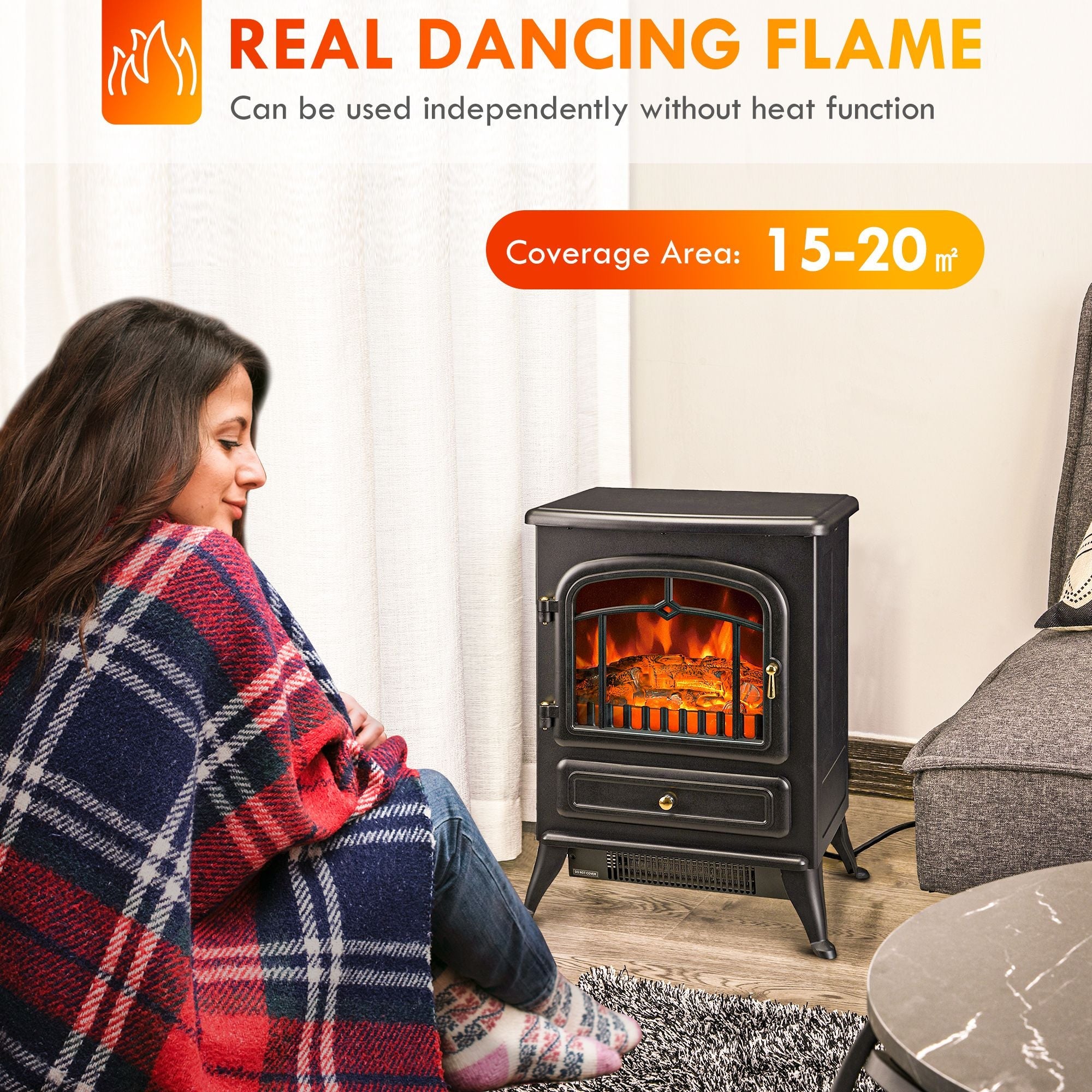 HOMCOM 22" Electric Fireplace Heater, Freestanding Fire Place Stove with Realistic LED Flames and Logs, and Overheating Protection, 750W/1500W, Black - Comfortable Living Decor