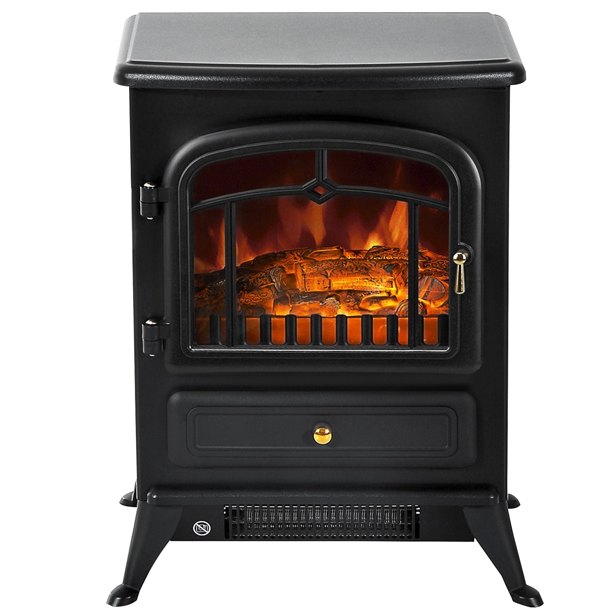 HOMCOM 22" Electric Fireplace Heater, Freestanding Fire Place Stove with Realistic LED Flames and Logs, and Overheating Protection, 750W/1500W, Black - Comfortable Living Decor