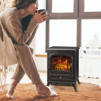HOMCOM 22" Electric Fireplace Heater, Freestanding Fire Place Stove with Realistic LED Flames and Logs, and Overheating Protection, 750W/1500W, Black - Comfortable Living Decor