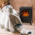 HOMCOM 22" Electric Fireplace Heater, Freestanding Fire Place Stove with Realistic LED Flames and Logs, and Overheating Protection, 750W/1500W, Black - Comfortable Living Decor