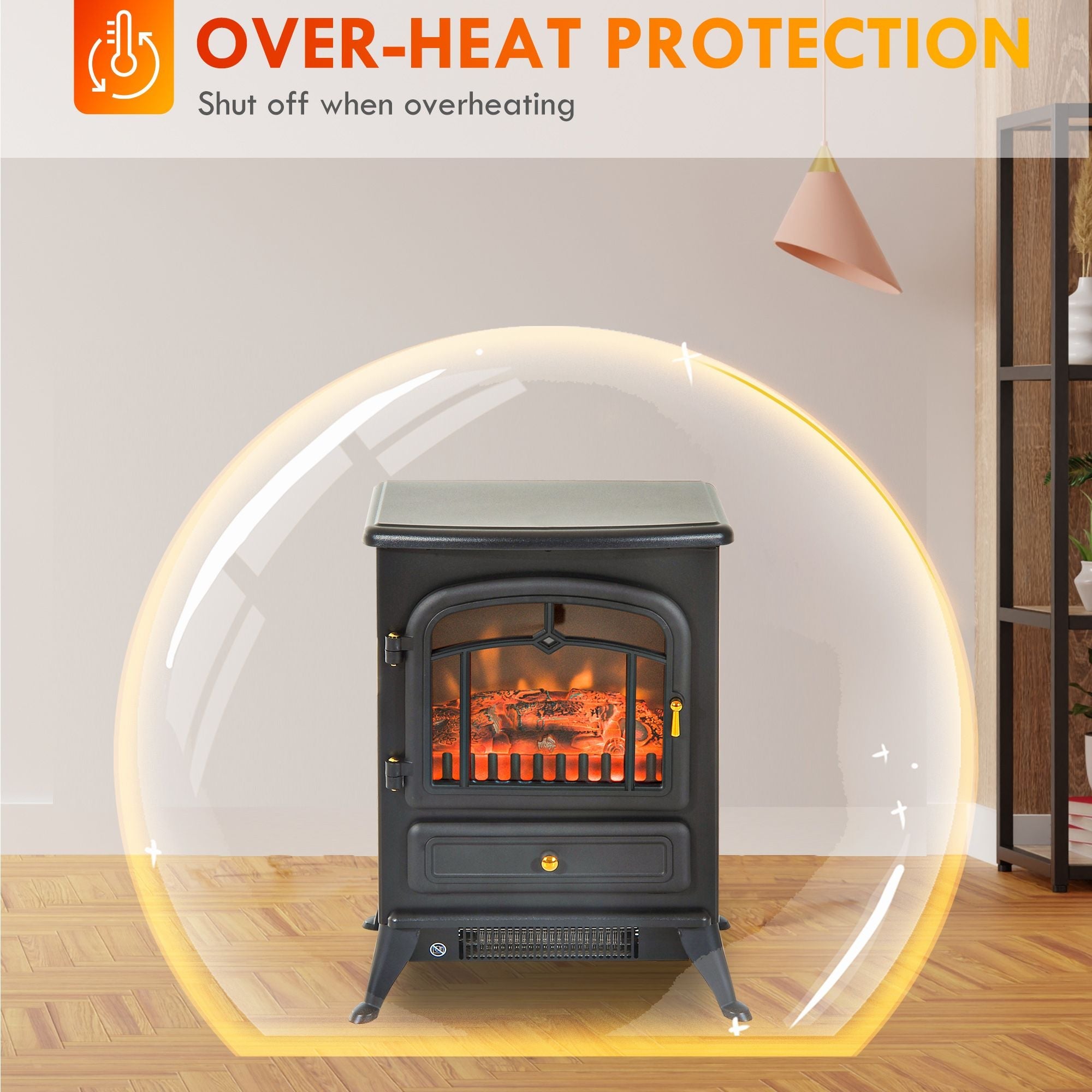 HOMCOM 22" Electric Fireplace Heater, Freestanding Fire Place Stove with Realistic LED Flames and Logs, and Overheating Protection, 750W/1500W, Black - Comfortable Living Decor